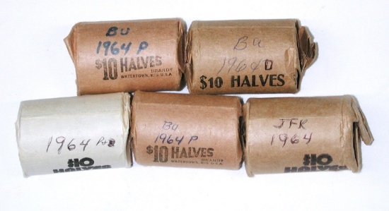 100 - 90% SILVER 1964 KENNEDY HALVES in ROLLS