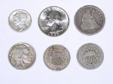 SIX (6) TYPE COINS - NICKELS, DIME, QUARTERS