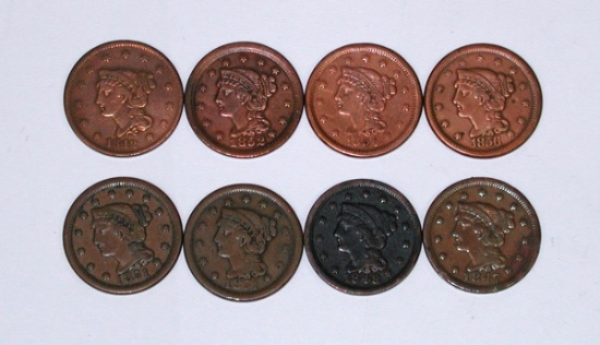 EIGHT (8) LARGE CENTS - 1842  to 1856