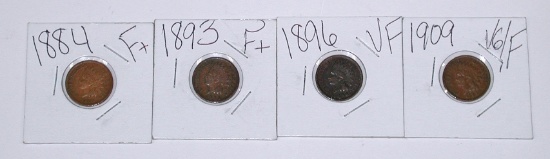 FOUR (4) INDIAN CENTS - 1884, 1893, 1896, 1909