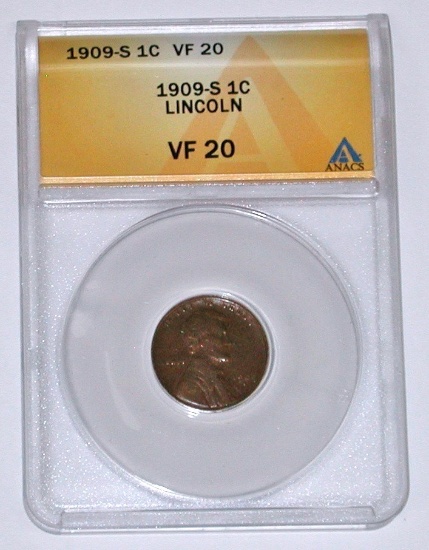 1909-S LINCOLN CENT - ANACS VF20
