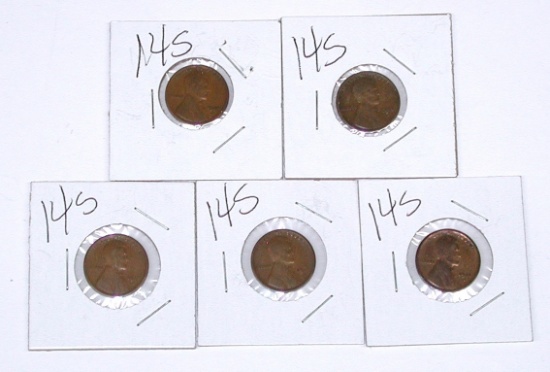 FIVE (5) 1914-S LINCOLN CENTS