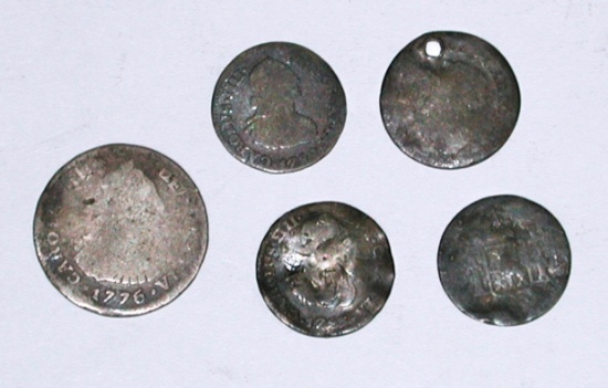 FIVE (5) 1700's SILVER REALE COINS - DAMAGED or LOW GRADE