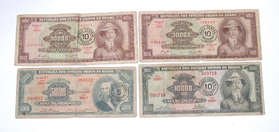 BRAZIL - FOUR (4) OLD PIECES of CURRENCY