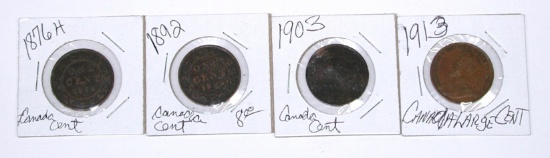 CANADA - FOUR (4) LARGE CENTS - 1876-H, 1892, 1903, 1913