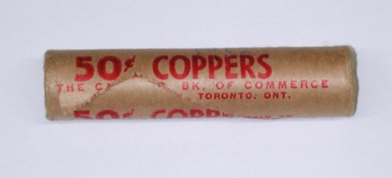 CANADA - ORIGINAL ROLL of 1962 CENTS in TORONTO BANK of COMMERCE WRAPPER