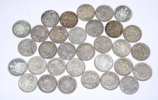 CANADA - 32 SILVER FIFTY CENTS - 1939 to 1966 - 9.6 TROY OZ