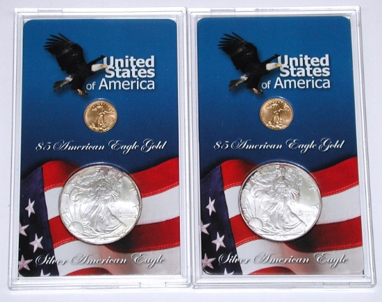 TWO (2) 2004 $5 GOLD & $1 SILVER EAGLES in SPECIAL CASES