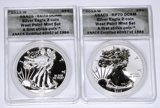 2013-W EAGLE 2-COIN SET - REV PROOF & ENHANCED - ANACS 70 - 1st STRIKE