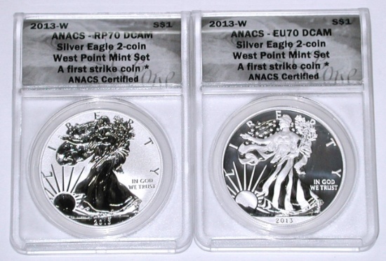 2013-W EAGLE 2-COIN SET - REV PROOF & ENHANCED - ANACS 70 - 1st STRIKE