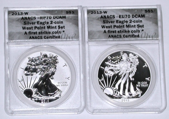 2013-W EAGLE 2-COIN SET - REVERSE PROOF & ENHANCED - ANACS 70