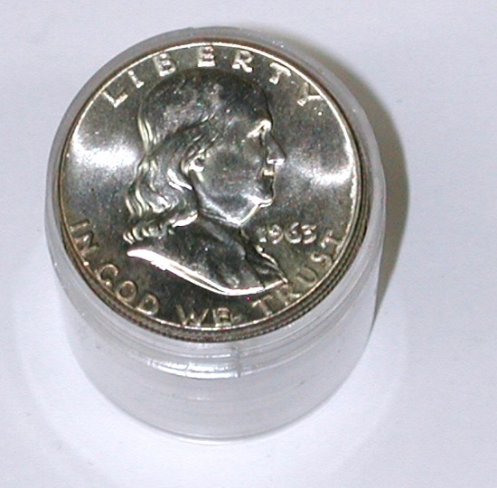 UNCIRCULATED ROLL of 20 - 1963-D FRANKLIN HALVES