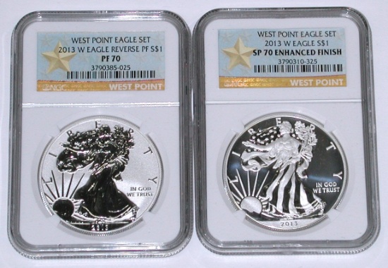 2013-W SILVER EAGLE 2-COIN SET - REVERSE PROOF & ENHANCED - NGC 70