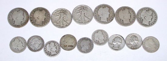 $5.75 FACE 90% SILVER - BARBER, WALKING LIBERTY, WASHINGTON