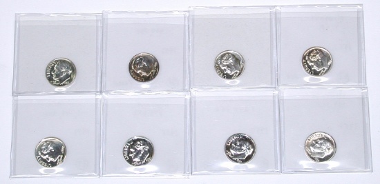 EIGHT (8) SILVER PROOF ROOSEVELT DIMES - 1952 to 1959