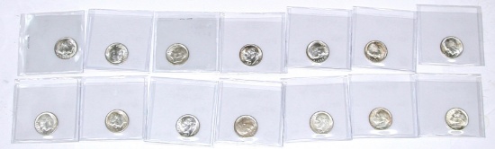 14 UNCIRCULATED SILVER ROOSEVELT DIMES - 1946-S to 1960