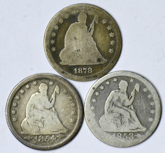 THREE (3) SEATED LIBERTY QUARTERS - 1853 A/R, 1954 ARROWS, 1878