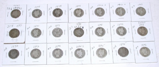 21 BARBER QUARTERS in 2x2 HOLDERS - 1892 to 1903