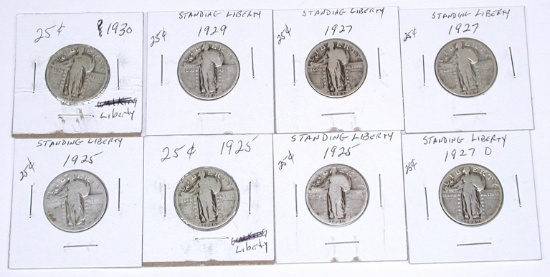 EIGHT (8) STANDING LIBERTY QUARTERS - 1925 to 1930