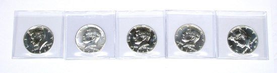 FIVE (5) PROOF & SMS KENNEDY HALVES - 1964, 1966, 1967, 1968, 1969