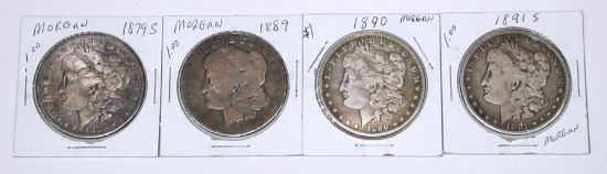 FOUR (4) MORGAN DOLLARS - 1879-S, 1889, 1890, 1891-S