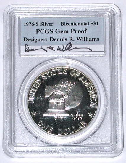 1976-S SILVER DOLLAR - SIGNED by DESIGNER DENNIS WILLIAMS - PCGS PROOF