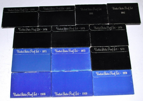 13 PROOF SETS - 1968 to 1982