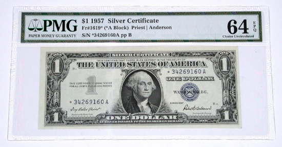 1957 $1 STAR SILVER CERTIFICATE - PMG 64 EPQ CHOICE UNC