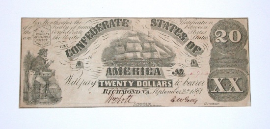 SEPT. 2, 1861 $20 CONFEDERATE NOTE - TYPE 18