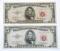 TWO (2) SERIES 1953-A $5 UNITED STATES NOTES - STAR NOTES