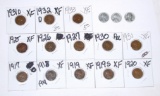 13 EARLY WHEAT CENTS in 2x2 HOLDERS + 3 UNC STEEL CENTS