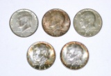 FIVE (5) 40% SILVER KENNEDY HALVES - TWO (2) UNC TONED