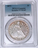 1872 SEATED LIBERTY DOLLAR - PCGS VF DETAILS, SCRATCHED
