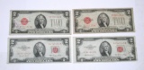 FOUR (4) $2 RED SEAL NOTES - 1928-D, 1928-G, (2) 1953