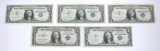 FIVE (5) $1 SILVER CERTIFICATES - 1935D, 1935E, 1957, 1957A, 1957B