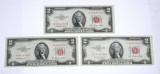 THREE (3) SERIES 1953 RED SEAL $2 U.S. NOTES