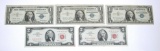(3) 1957 $1 SILVER CERTIFICATES + (2) SERIES 1963 RED SEAL $2 NOTES