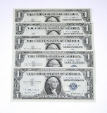 FIVE (5) CONSECUTIVE UNCIRCULATED 1957 $1 SILVER CERTIFICATES
