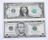 TWO (2) STAR NOTES - 1969 $1 and 1999 $5 (SCARCE)