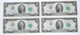 FOUR (4) 1976 $2 NOTES - (3) UNC + (1) STAR NOTE