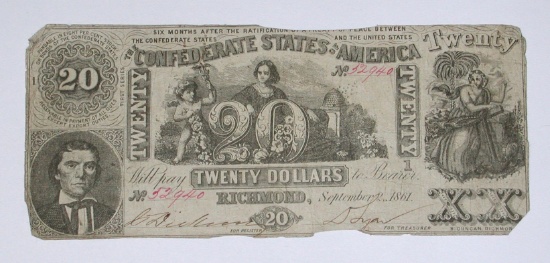 CONFEDERATE NOTE - SEPTEMBER 2, 1861 - $20