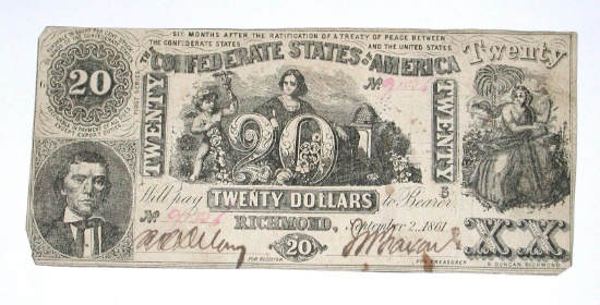 CONFEDERATE NOTE - SEPTEMBER 2, 1861 - $20