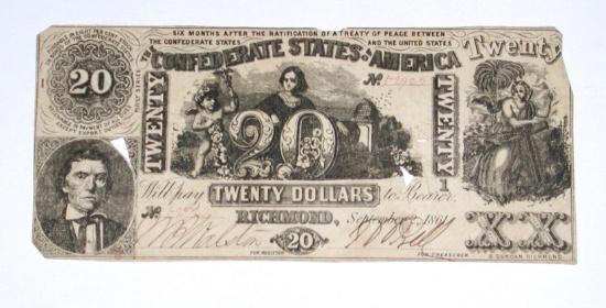 CONFEDERATE NOTE - SEPTEMBER 2, 1861 - $20