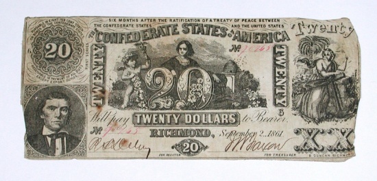 CONFEDERATE NOTE - SEPTEMBER 2, 1861 - $20