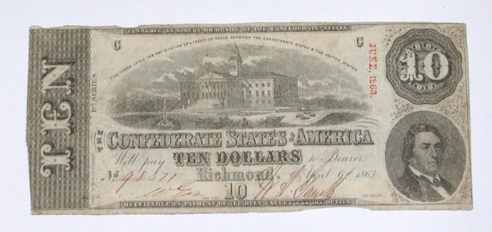 CONFEDERATE NOTE - APRIL 6, 1863 - $10