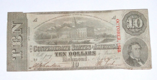 CONFEDERATE NOTE - APRIL 6, 1863 - $10