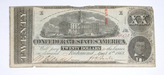 CONFEDERATE NOTE - APRIL 6, 1863 - $20