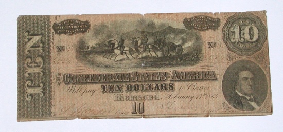 CONFEDERATE NOTE - FEBRUARY 17, 1864 - $10