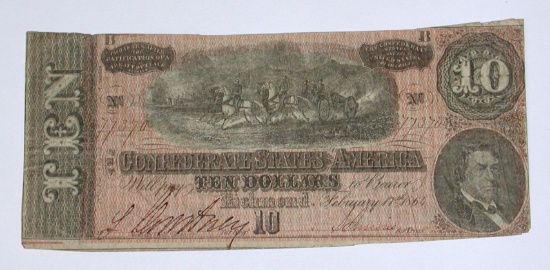 CONFEDERATE NOTE - FEBRUARY 17, 1864 - $10