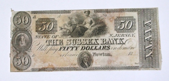 SUSSEX BANK, NEW JERSEY - $50 NOTE - UNISSUED